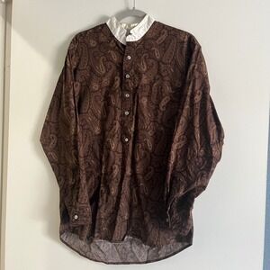 Wah Maker Frontier Clothing Mens Brown Paisley Pullover Band Collar Shirt Medium